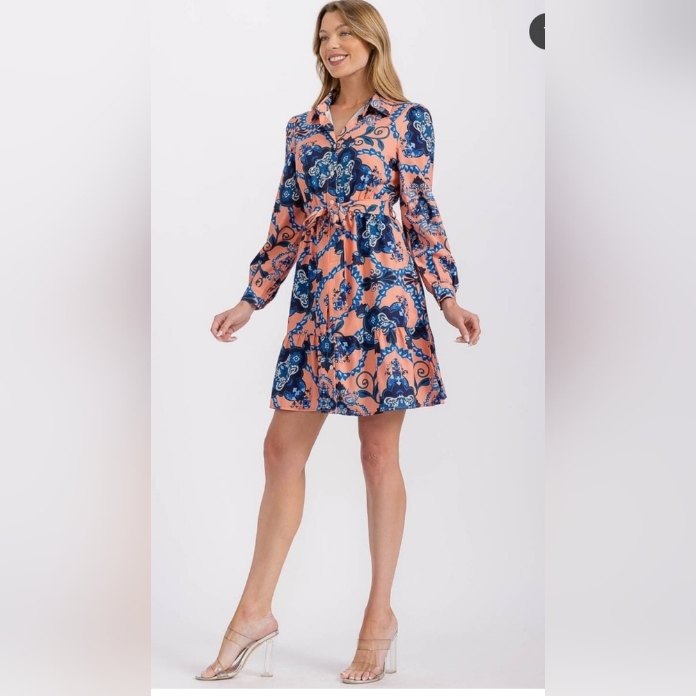 Miss Kelly 1999 Floral Print Long Sleeve Dress NWT Medium PTP 19 1/2 Length 34